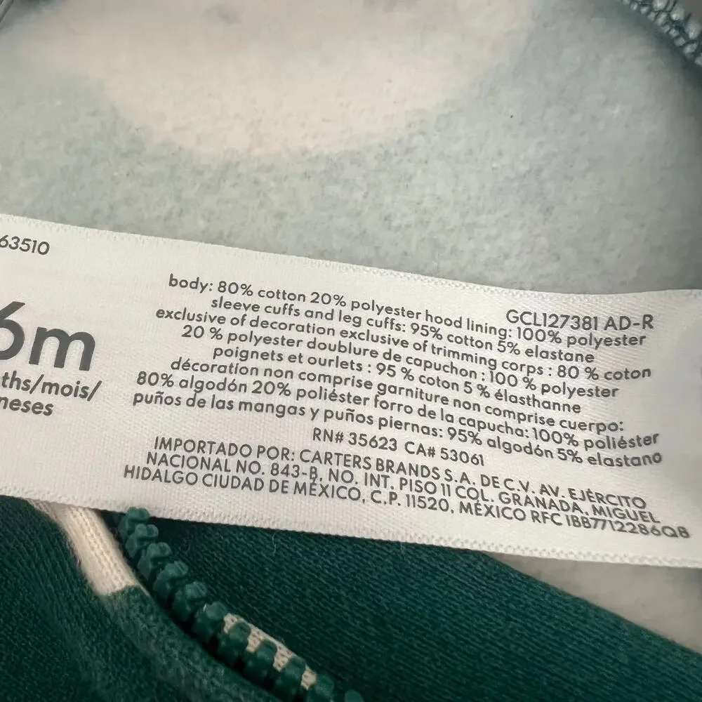 Carter’s polar bear print hooded bunting onesie green Sherpa lined hood